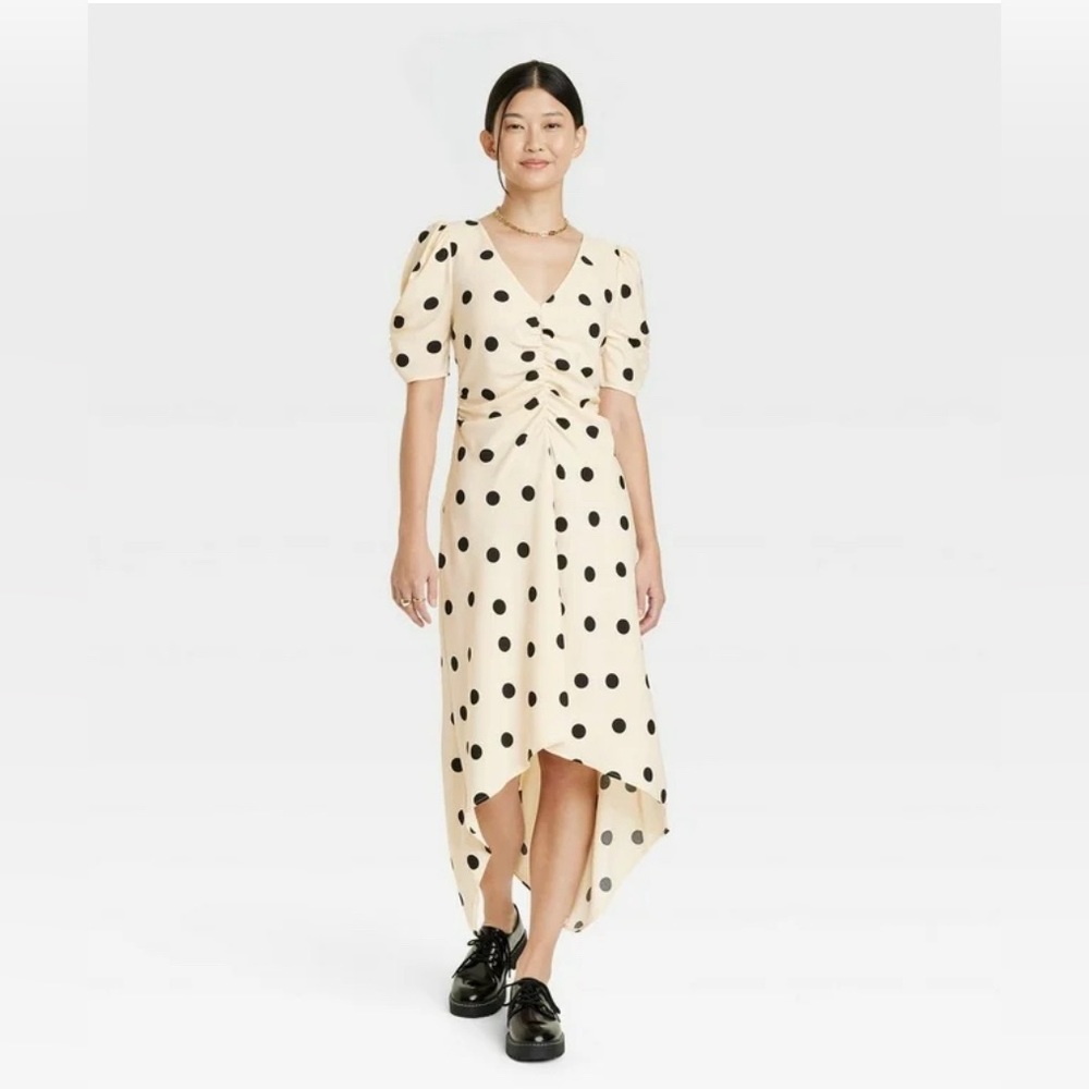 A New Day Beige Polka Dots Dress